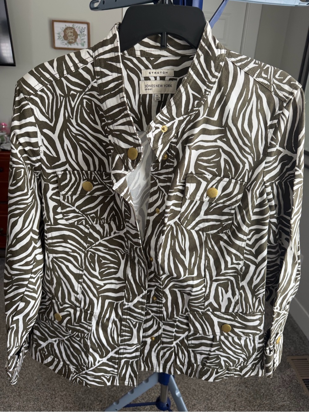 Jones New York Olive and White Zebra-Print Utility Jacket